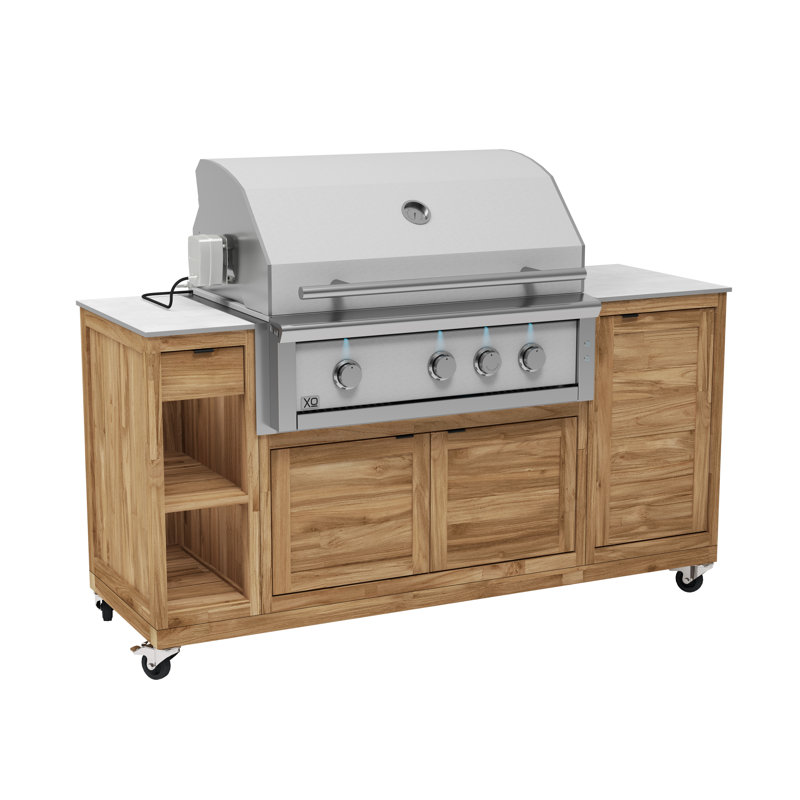Fresco Ceramic Top Bbq Cabinet W/ Opening For 36" Bbq On Wheels - Taupe 
