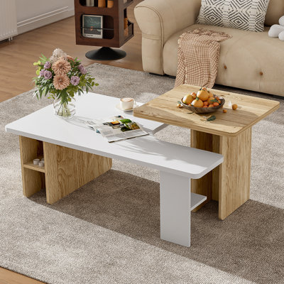 Ensemble de 2 tables basses gigognes de style campagnard, table basse rectangulaire de salon, ensemble de tables basses à finition bois, petites tables basses, table d'appoint de canapé pour le salon