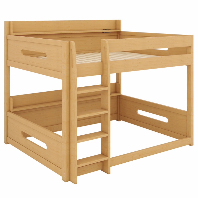 Cadre de lit superposé compact avec tablettes de rangement et ports USB, Couleur du bois
