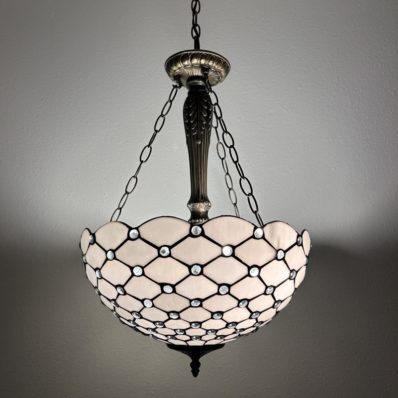 Luminaire suspendu Spiffley Tiffany avec ampoules à DEL en verre coloré blanc l 16 po x P 16 po x H 60 po