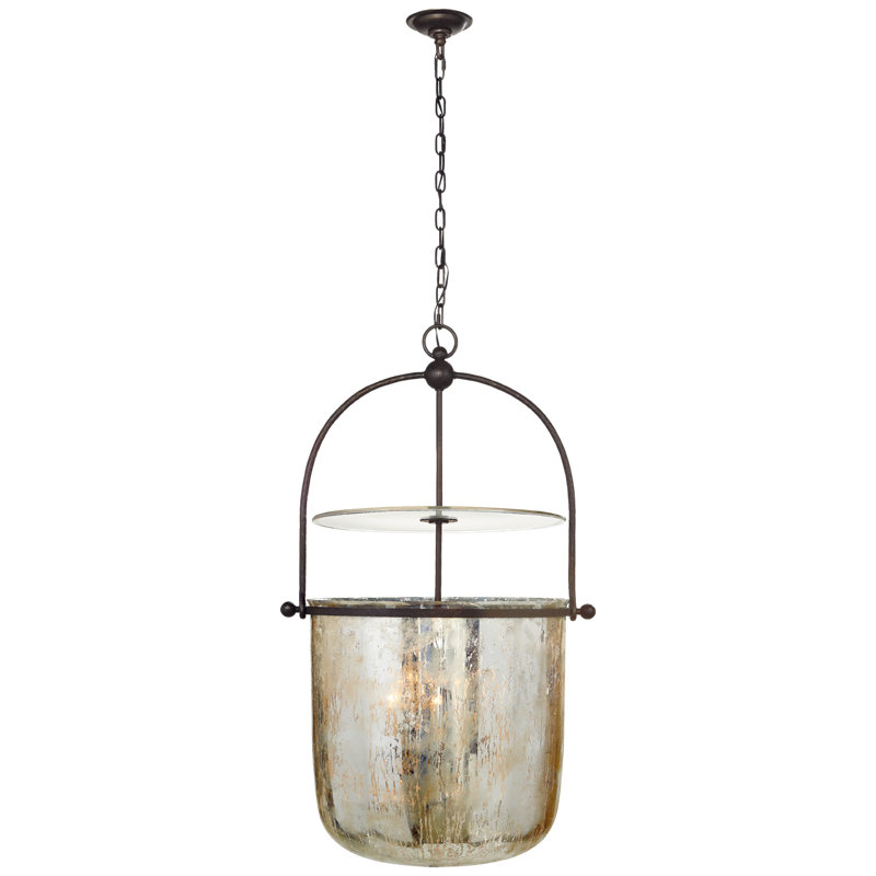 Chapman & Myers Lorford Smoke Bell Lantern, 42.5" H x 25" W x 25" D, Aged Iron, Mercury Glass