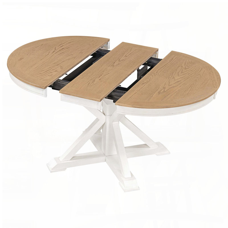 Table de salle à manger extensible rétro avec rallonge papillon (42 po à 54 po, bois de chêne naturel et blanc cassé, 6 places)