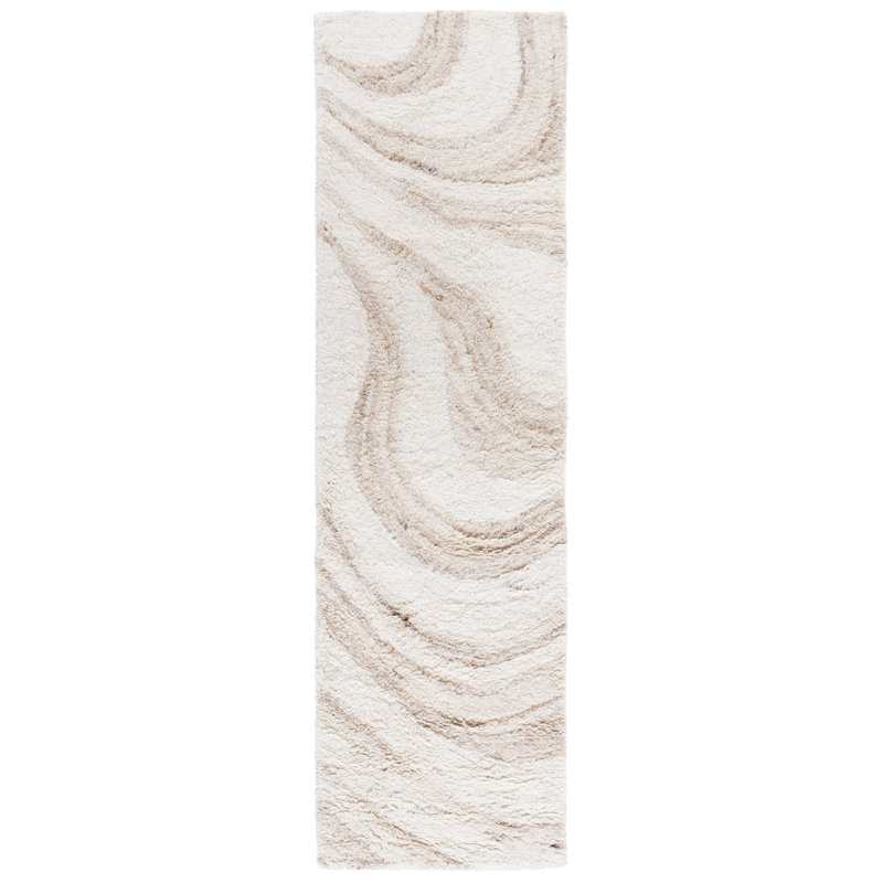 Goldina 227 Hand Tufted Wool/Recycled Cotton Abstract Indoor Use Only Rug in Ivory/Beige, Runner 2'3" x 8'