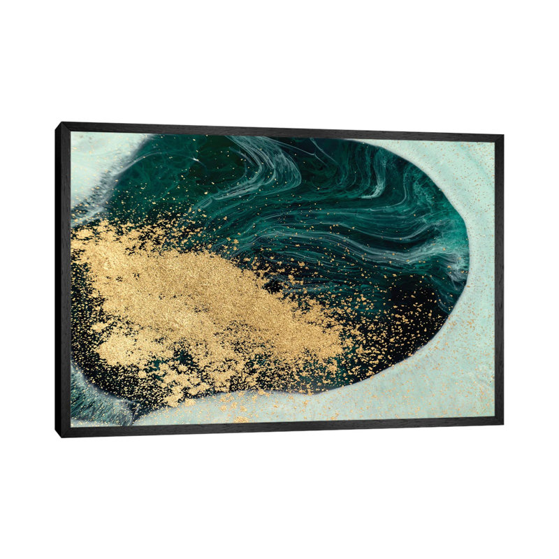 Glitter Teal Blue Marble - Print on Canvas, 66.04 cm H x 45.72 cm W, Black Framed