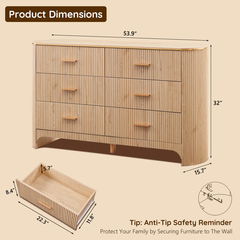 Commode à 6 tiroirs Adison, Chêne naturel