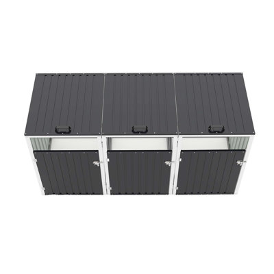 Garbage Bin Shed Stores 3 Trash Cans With Pneumatic Support Rod, With Lockable Doors & Waterproof Lid Chain, For Patio,Garden,Backyard