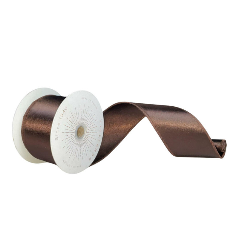 Ruban de Noël satiné 10 pi Vickerman, H 0,2 po x l 360 po x P 2,5 po, Chocolat