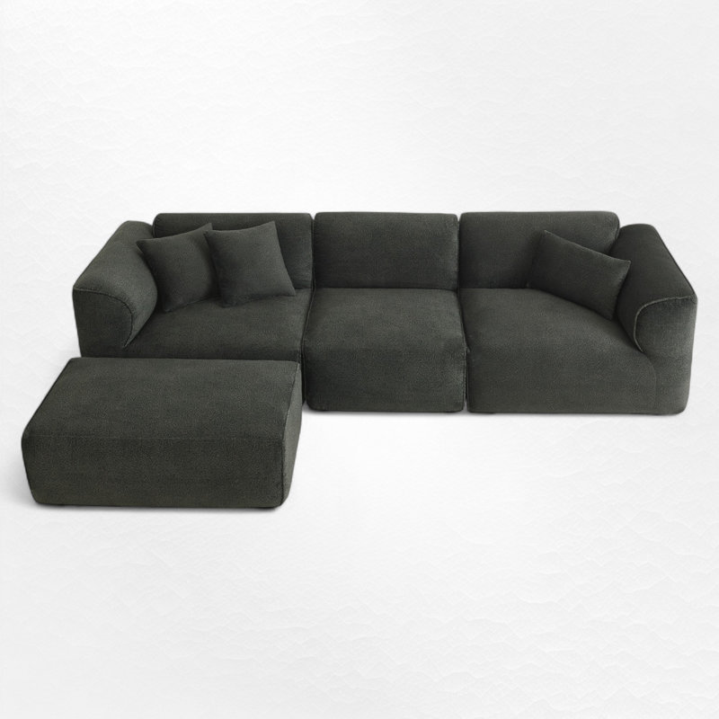 Canapé modulaire rembourré 4 pièces 4 pièces, Velours gris-vert