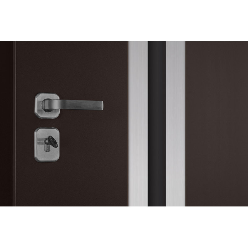 Porte d'entrée extérieure moderne en acier 36 po x 80 po - Inox, Brun, S'ouvre à gauche vers l'intérieur