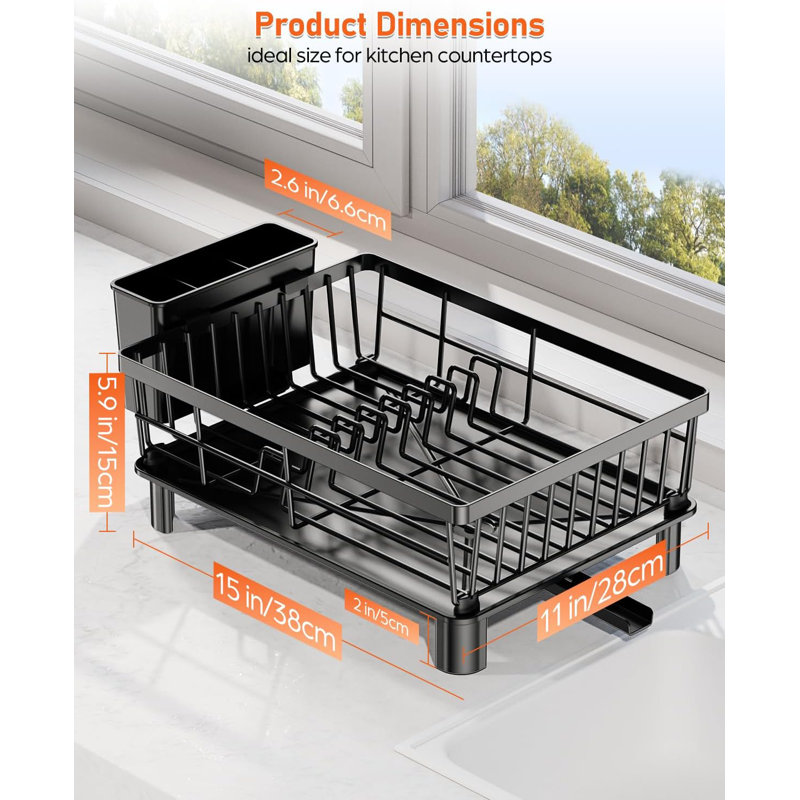 Space-Saving Stainless Steel Dish Drying Rack With Automatic Drainage - Perfect For Modern Kitchens, Black