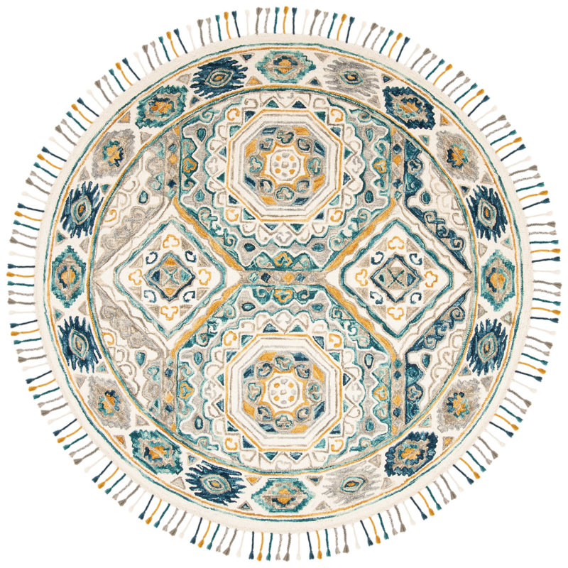 Vahakn Hand Tufted Wool Southwestern Rug, Round 7'