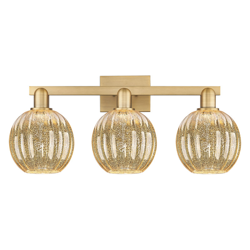 Eldon - 3 Light 26" Globe Shade Bath Vanity Light, Laiton brossé, Mercure