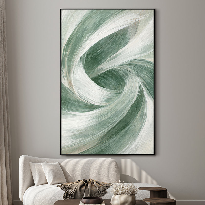 Très grand art mural imprimé sur toile - Tourbillon vert sauge, design minimaliste inspiré de la nature pour la chambre à coucher ou le bureau - "Assemblage requis du cadre (cadre non fini)"