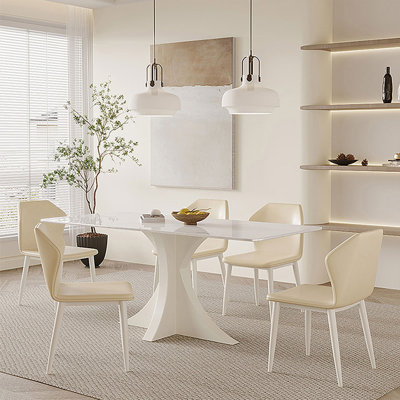 White Rectangular Sintered Stone Tabletop Dining Table Set