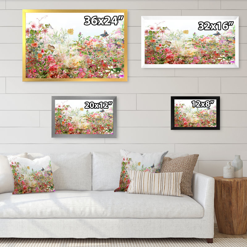 Rétro fleurs multicolores printanières VI - reproduction encadrée sur toile, H 24 po x l 36 po x P 1 po, Cadre photo blanc