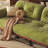 Mid-Century Modern Green Velvet Sofa