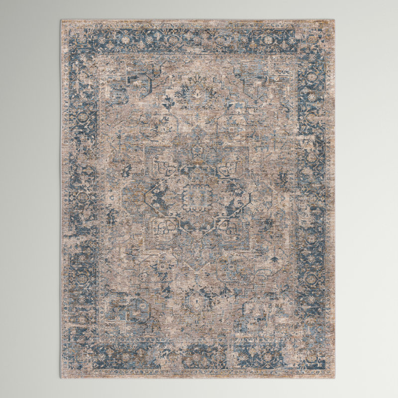 Tapis bleu / beige touffeté à la main Allie, Rectangle 7 pi 10 po x 10 pi 3 po