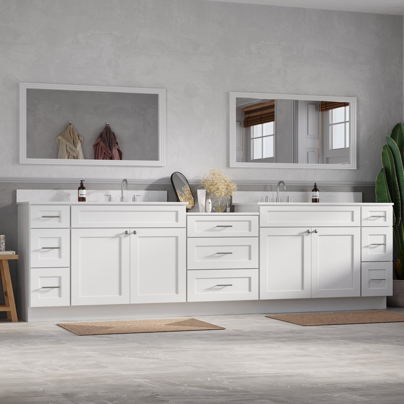  Meuble-lavabo double 120 po Shaker, 121", Blanc