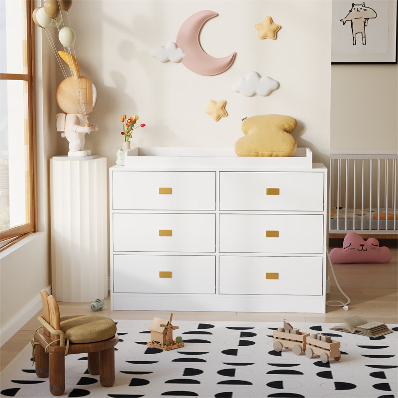 Commode pour bébé 6 tiroirs avec plateau à langer et ensemble anti-basculement, Blanc