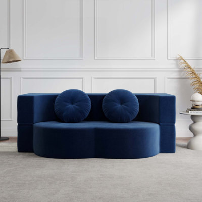 Canapé moderne avec 2 coussins, canapé-lit convertible en velours côtelé rembourré de mousse, matelas pliant pour le salon, lit d'invité, aucun assemblage requis
