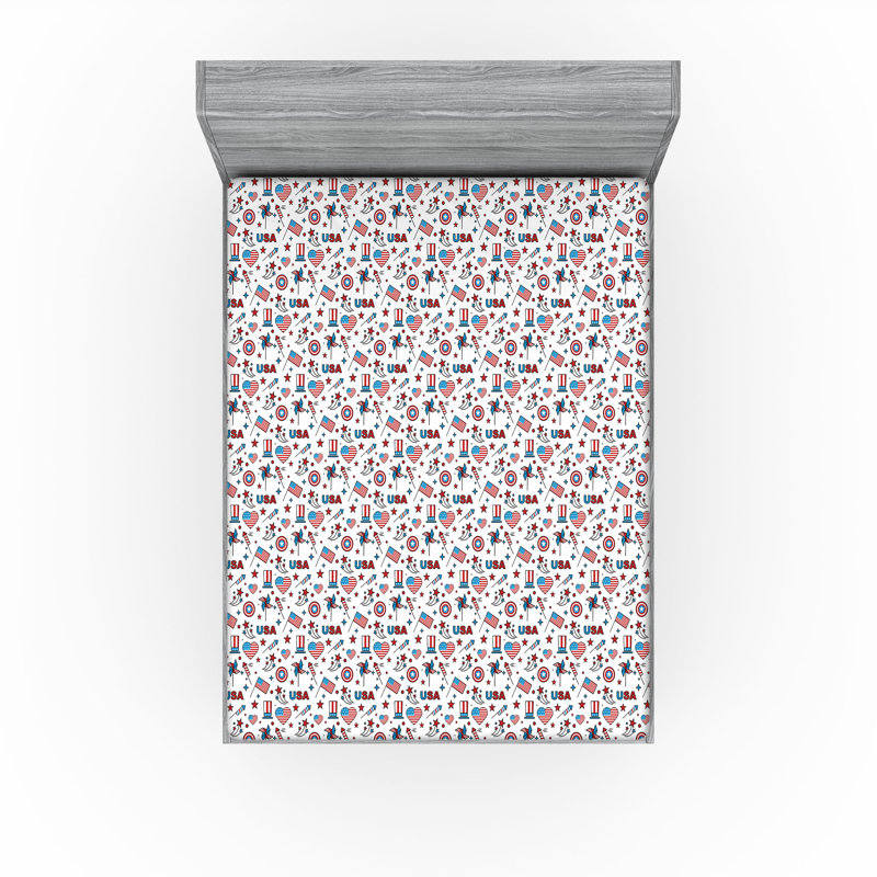 Ambesonne 4th of July Fitted Sheet 2-Pack USA Red White Blue, Full Fitted Sheet