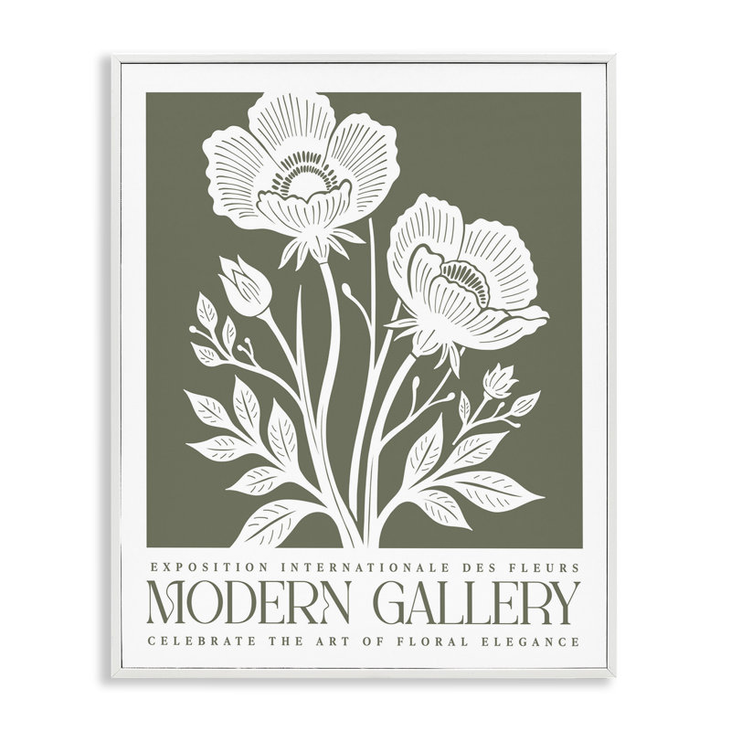 «Olive Green Floral Gallery», estampe numérique, lettrée et doublée, H 20 po x l 16 po