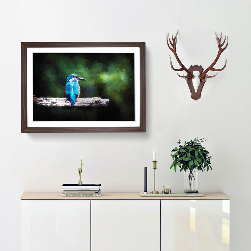 Kingfisher Looking West in Abstract - Picture Frame Painting Print, Walnut, 40cm H x 60cm W x 2cm D