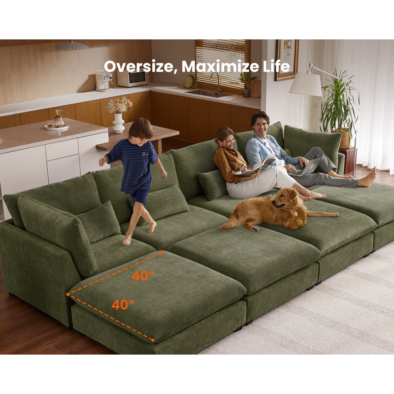 120"Oversized Modular Sectional Sofa for Living Room 4-Seat L Shape Couch Chenille Sofa Large Sleeper Bed with Convertible Ottoman,Light Gray