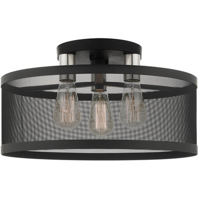 3 Semi Light Flush mount ceiling light fixture & Stainless Mesh Shade