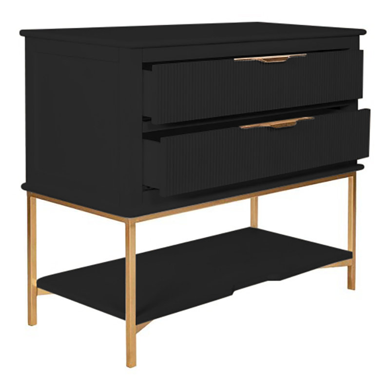 Kim 2 - Drawer Solid Wood Nightstand, Antique Black