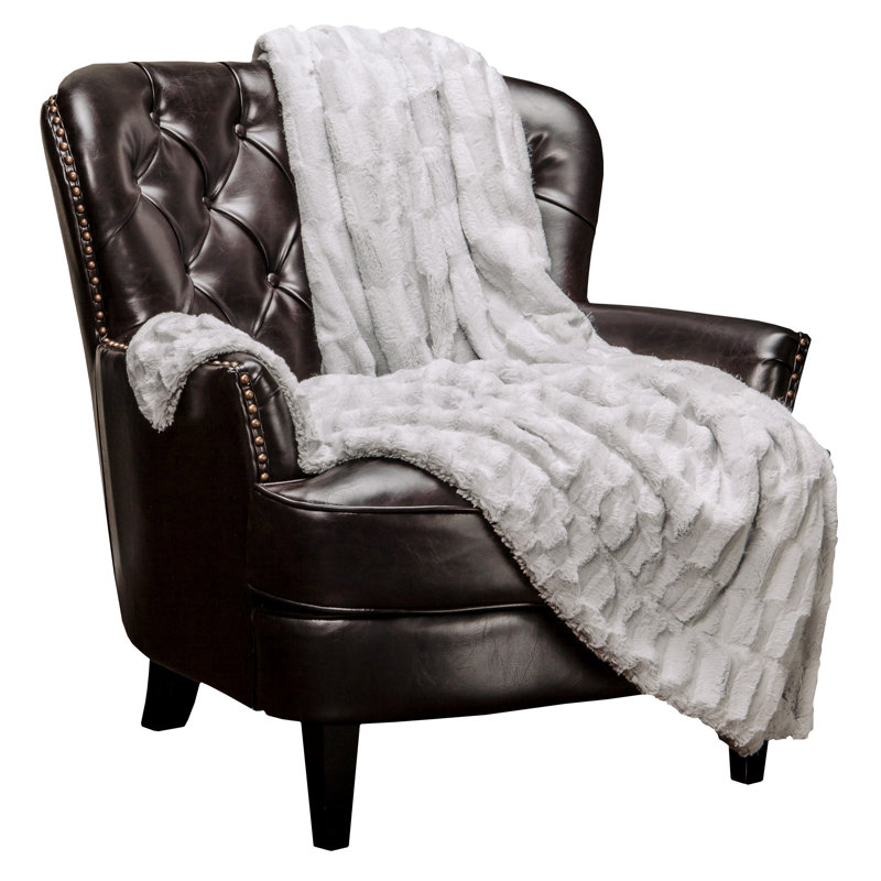 Jeté de lit en fausse fourrure, Gris clair, L 50 po x L 65 po