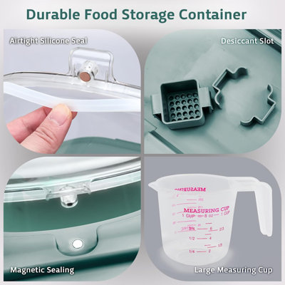 Conteneurs de stockage de riz, distributeur de bacs de rangement pliables de 9 à 14 kg avec roulettes et couvercle transparent hermétique, sans BPA, pour farine, sucre, céréales et aliments pour chiens et chats.