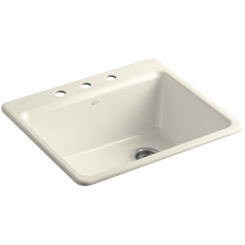 Riverby® 25" L x 22" W x 9-5 8" Bar Kitchen Sink with Basin Rack, 4 holes, White