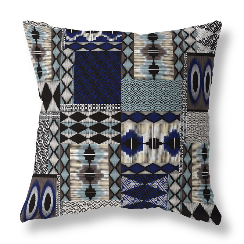 Blue and Granite Patchwork Reversible Square Throw Pillow
