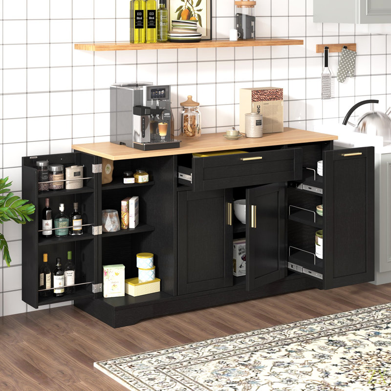 Buffet de rangement multifonctionnel, table de salle à manger extensible, tablettes réglables, support coulissant à 3 niveaux, rangement pour îlot de cuisine pour la cuisine, la salle à manger, le salon