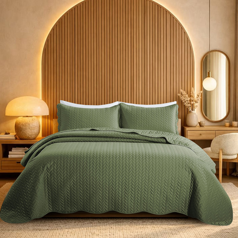 Ensemble d'édredon léger en microfibre avec taies décoratives Oxford, Twin Comforter + 1 Standard Sham, Olive Green