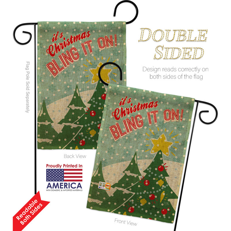 Bling de noël sur 2 côtés en toile jute 19 po x l 13 po drapeau de jardin