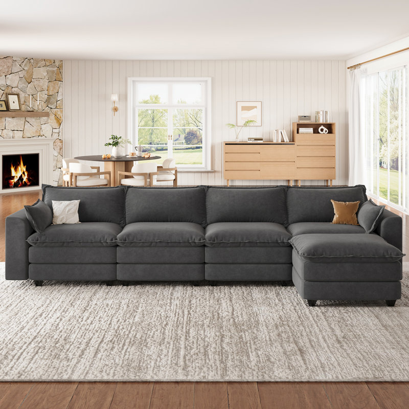 L Shaped Sectional, Modular Sectional Sofa For Living Room, Dark Gray, Dark Gray Chenille