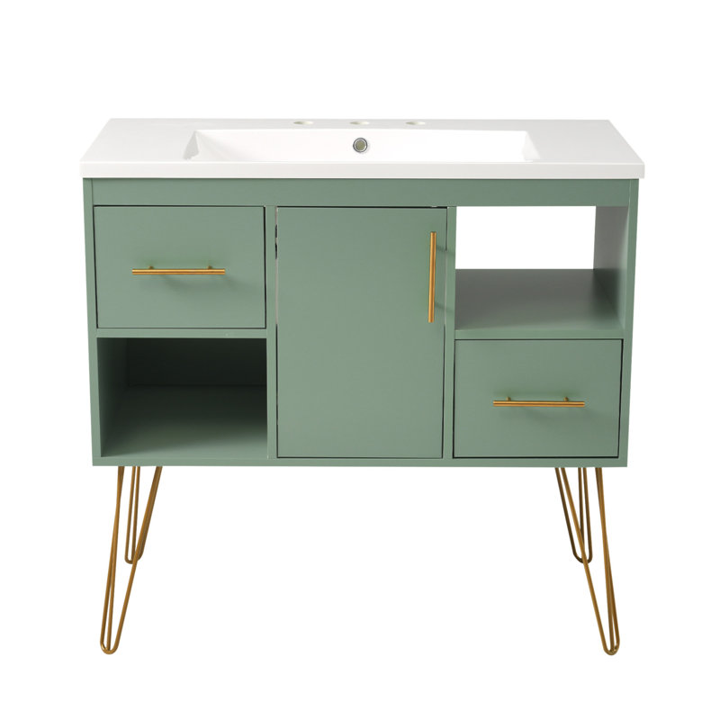36'' Green MDF Freestanding Bathroom Vanity with Resin Sink