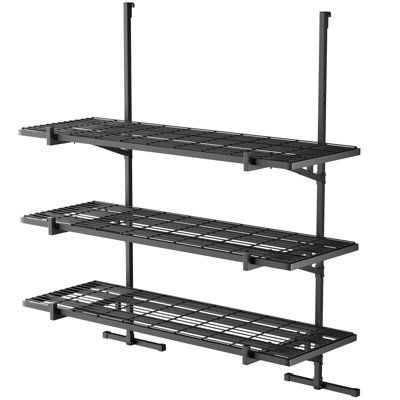 Heavy Duty Garage Shelving Unit, 3-Tier 1100 lbs Capacity Wall Mount Storage Rack, Adjustable Metal Wire Organizer for Shipping Containers, Trailers, Workshop, Black (59" W)