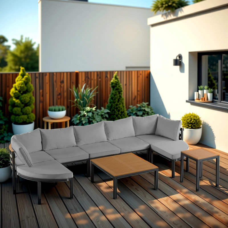 Ensemble de salon de patio avec coussins beige, Gris