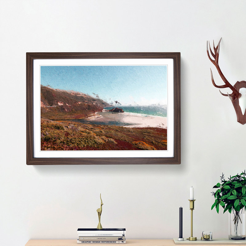 The Pacific Coast Highway in California - Picture Frame Painting Print, Walnut Framed, 36cm H x 48cm W x 2cm D