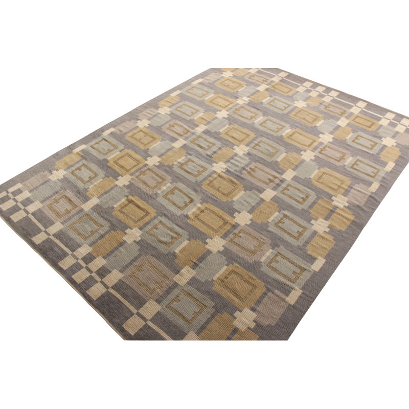 Scandinavian Hand Knotted Wool Geometric Area Rug, Rectangle 5' x 8'