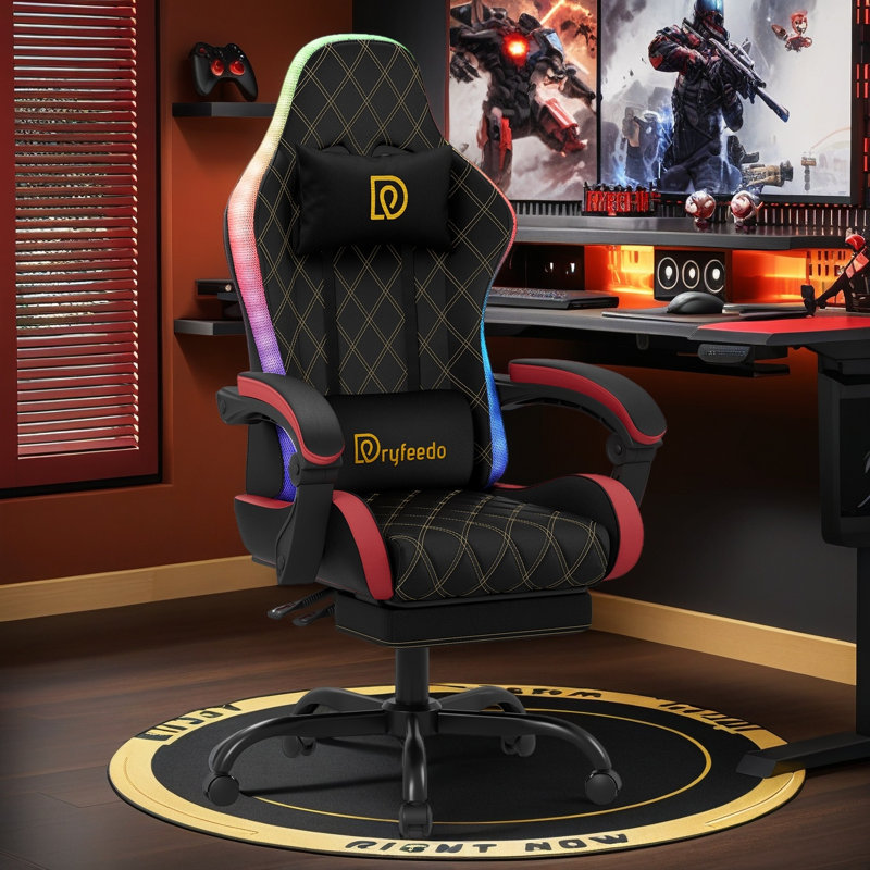 LED Gaming Chair with Footrest, Red