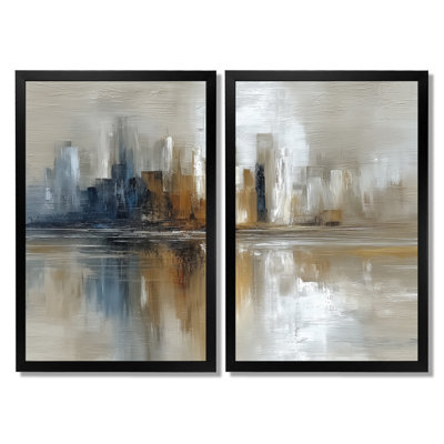 Sunrise Rays Over Chicago Skyscrapers - Cityscape Large Wall Art, Blue Cityscape, reproduction sur toile 2 pièces