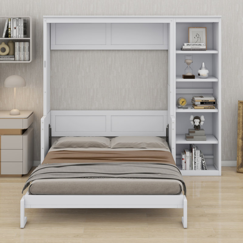 Murphy Bed With Desk And Bookshelf, Queen, White
