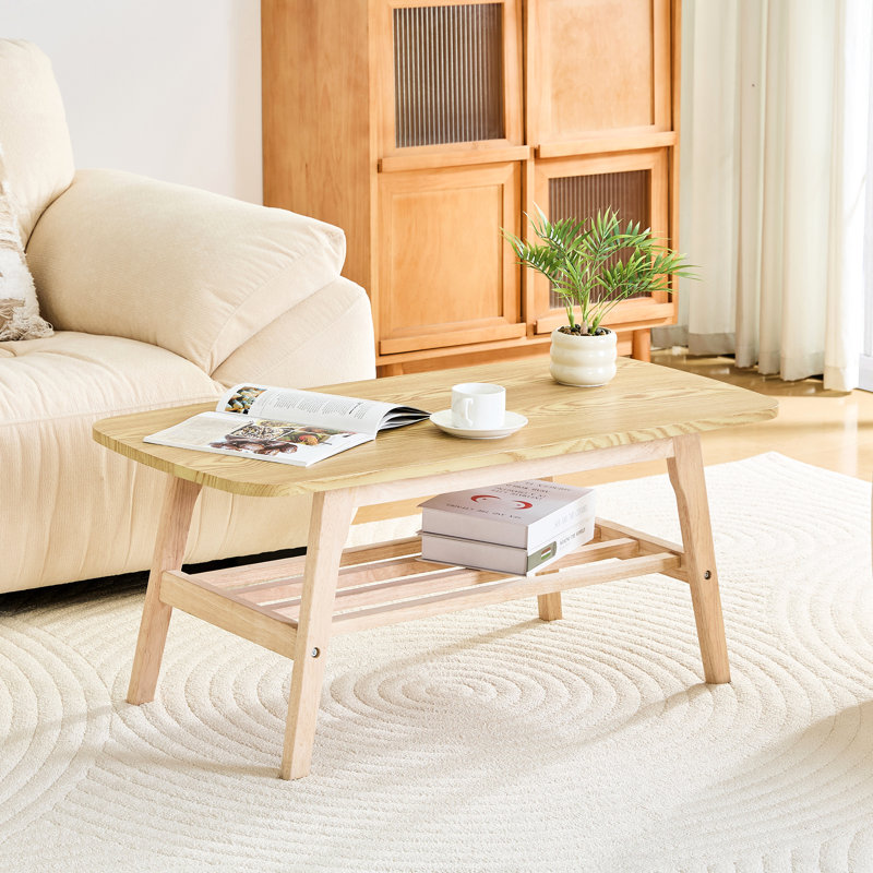 Table basse en bois massif de 47,8 cm de large avec double plateau, idéale pour le salon de beauté et la boutique moderne. Structure robuste. Hauteur : 41,4 cm. Convient aux appartements avec balcon.