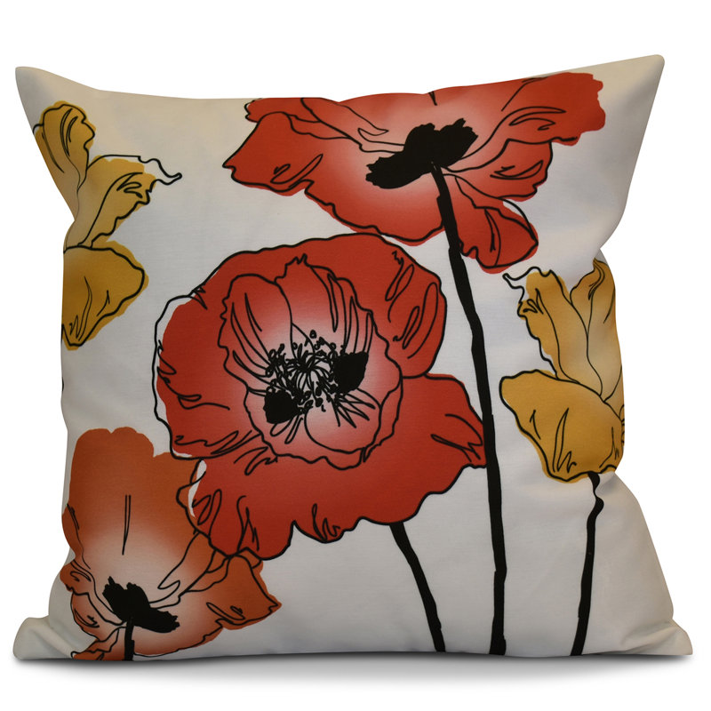 Housse et insert de coussin carré extérieur Poppies, Rouge/orange, 26 po x 26 po