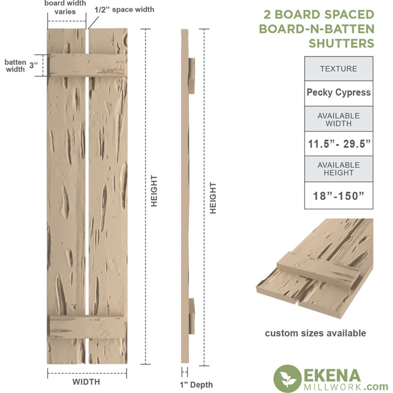 Volets en faux bois rustique à deux planches espacées (par paire), H 88 po x l 11,5 po x P 1 po, 11"
