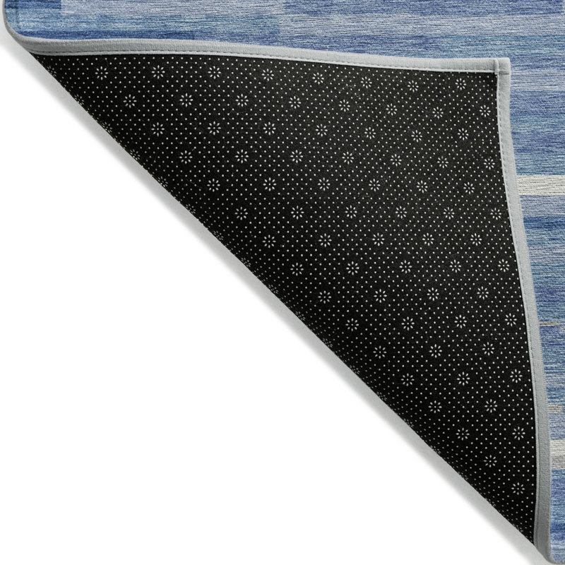 Tapis extérieur lavable rayé bleu ciel et ivoire 3 pi x 5 pi